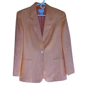 Talbots 100% Irish Linen Blazer Size 8 Orange Coral Jacket Single Button Career